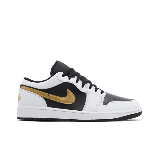 Jordan 1 Low White Black Metallic Gold Swoosh 